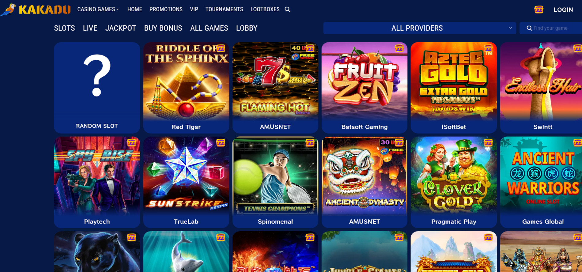 Kakadu online casino slots screenshot