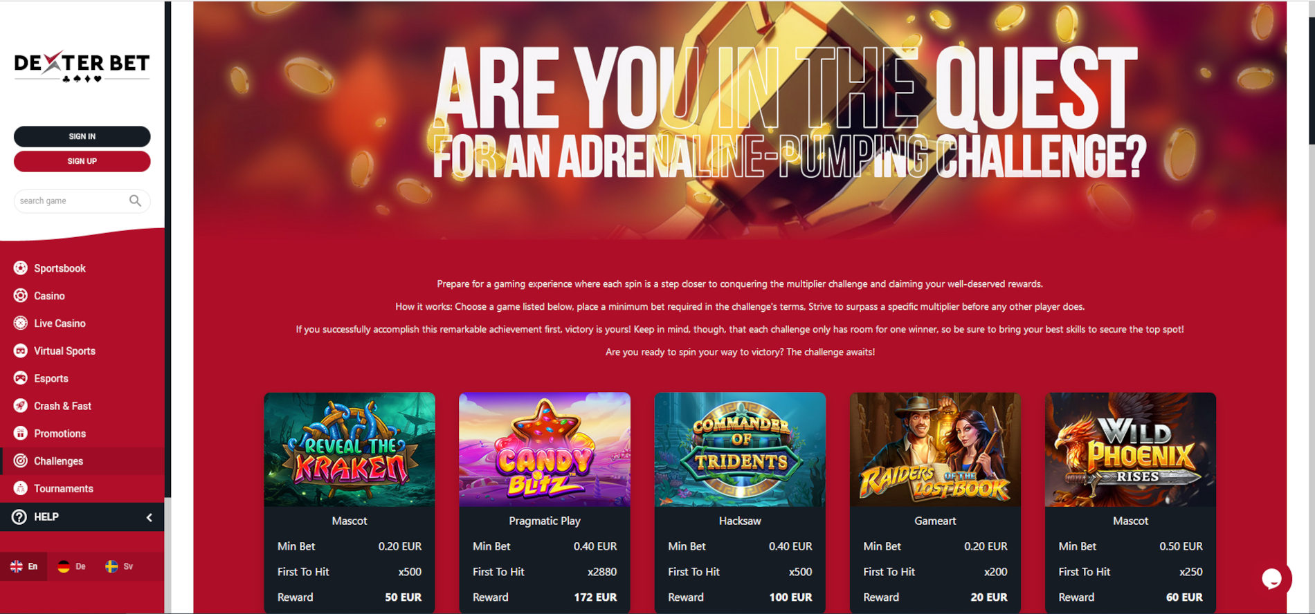 Dexterbet Online Casino Challenges