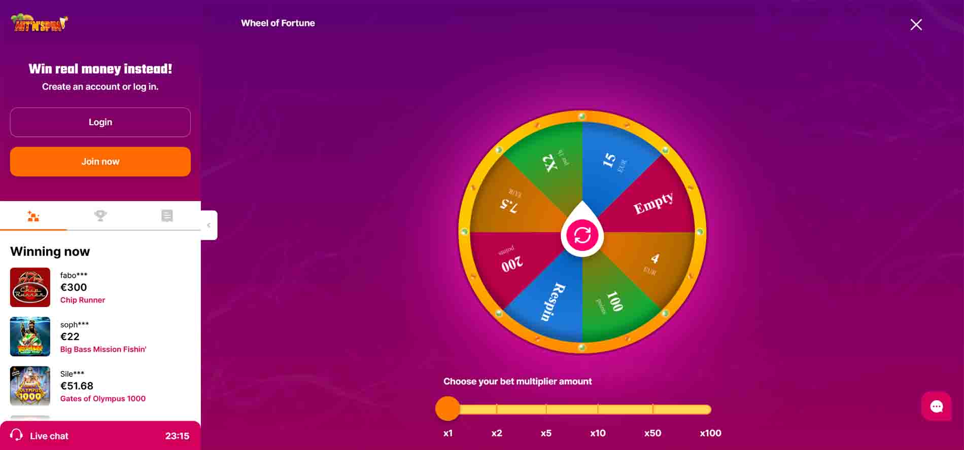 Hitnspin Casino Wheel of Fortune