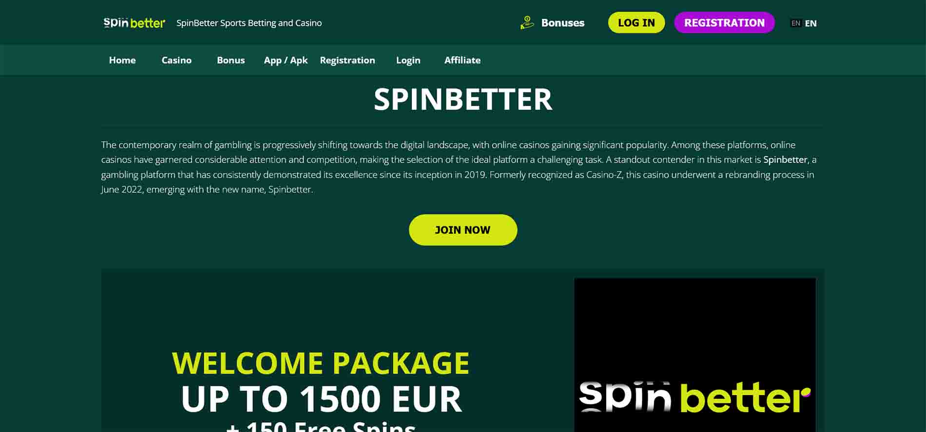 SpinBetter home page