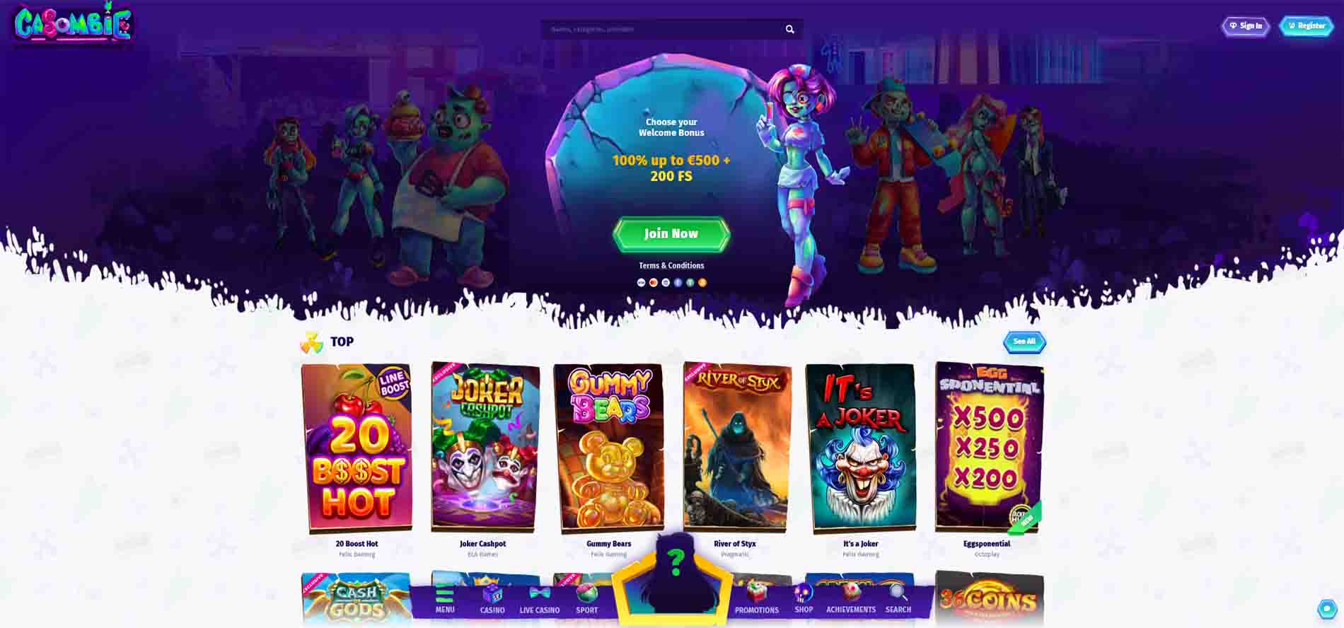 Casombie Casino Homepage