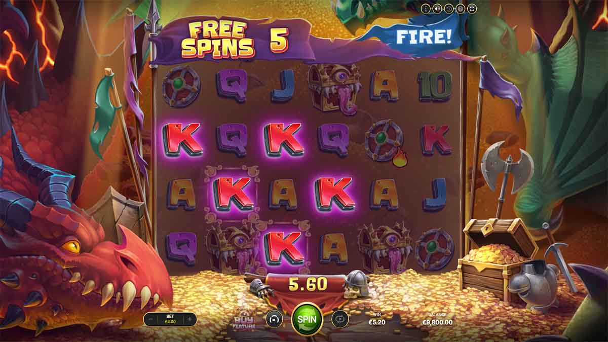 Dragons Playground slot game by NetEnt, showing Win of 5.60