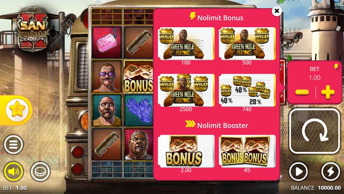 San Quentin 2 Death Row slot game by Nolimit City, featuring Nolimit Bonus