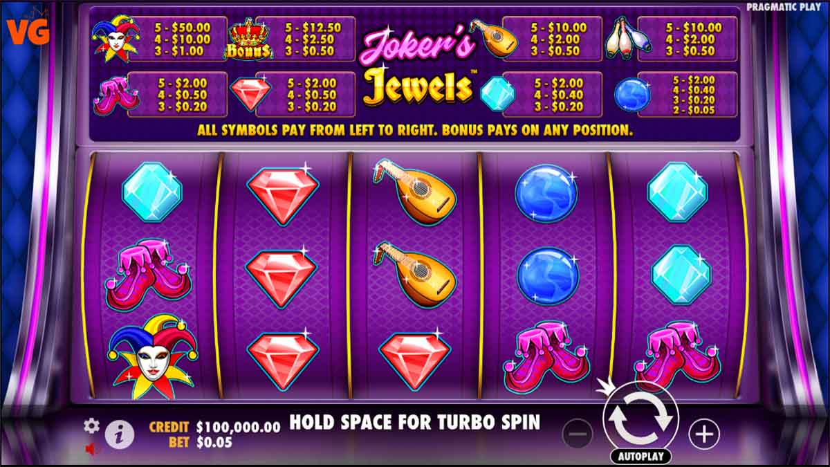 Jokers Jewels slot game by Pragmatic Play, base game view