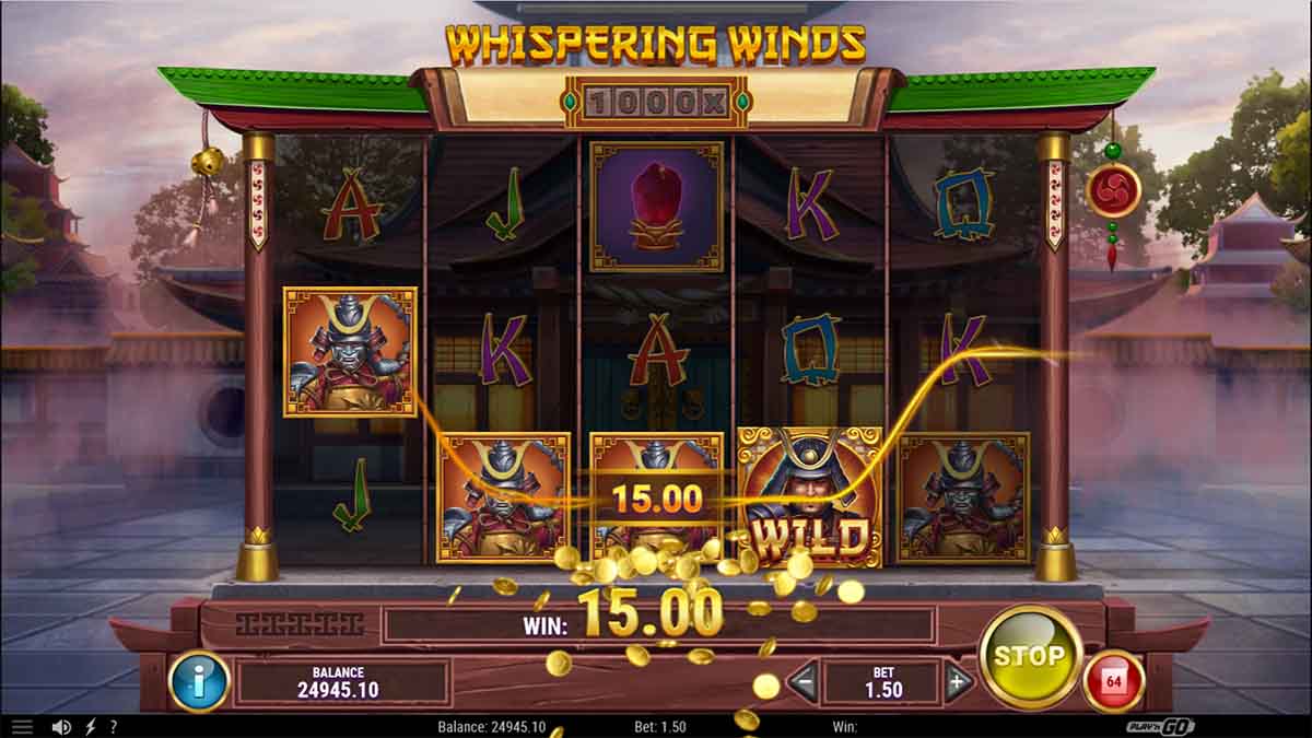 Whispering Winds slot game by Playn GO, 10x win