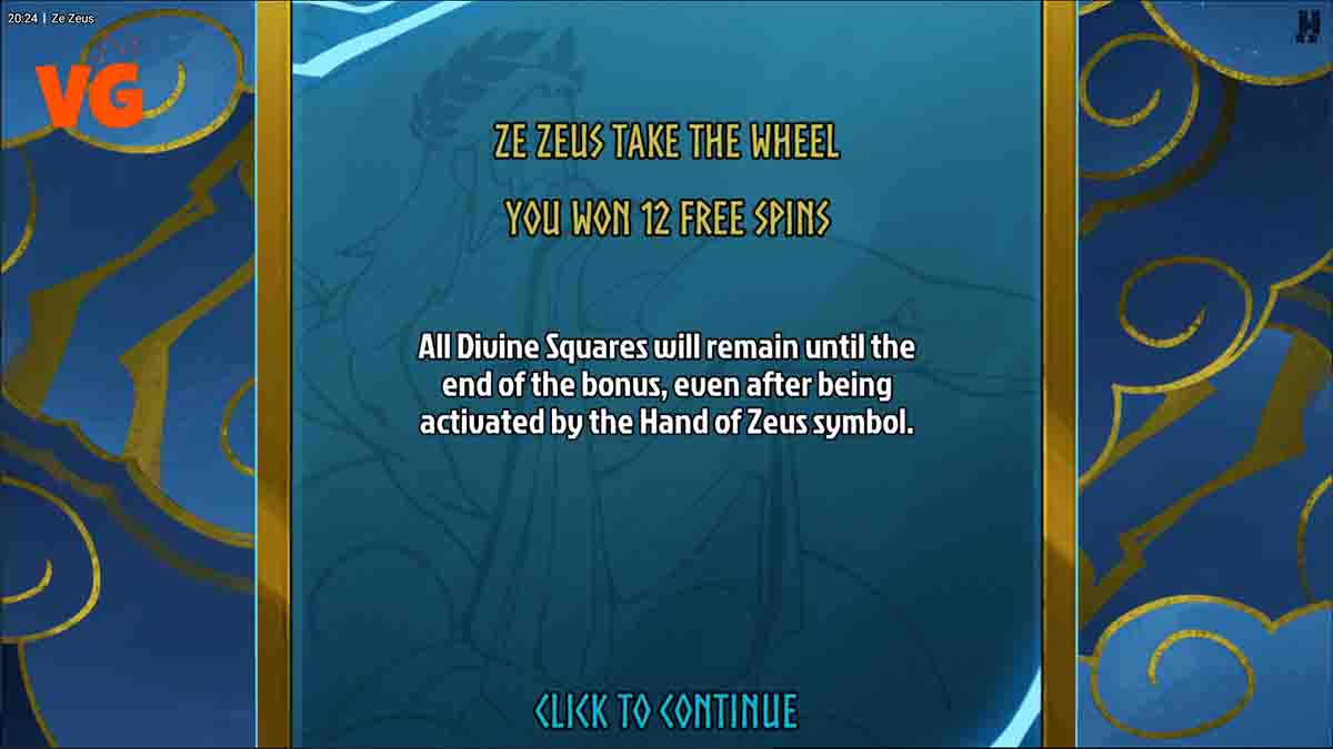 Ze Zeus slot game by Hacksaw Gaming, 12 free spins