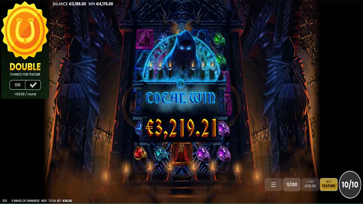 5 Rings of Darkness slot game by Octoplay, Total Win €3,219