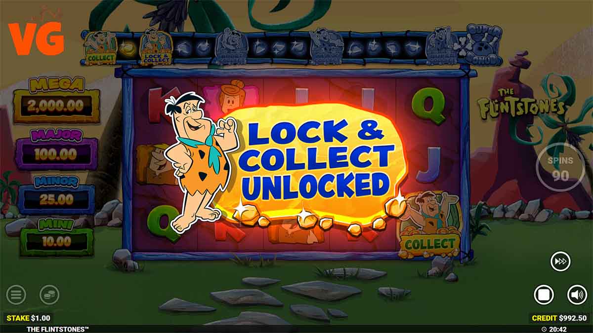 The Flinstones slot game by Blueprint Gaming, lock and collect unlocked