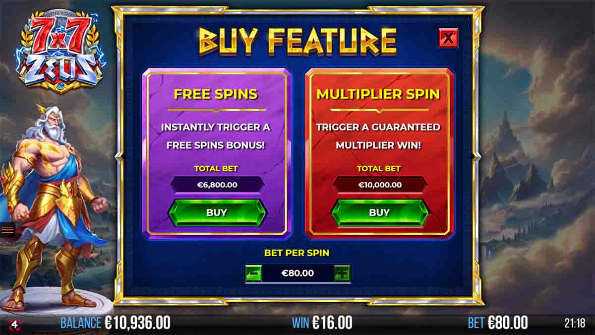 7x7 Zeus slot game by 4ThePlayer, Buy feature