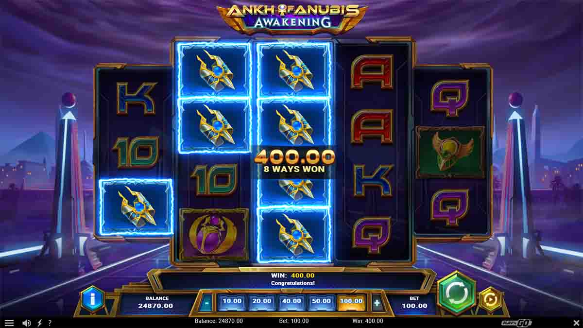 Ankh of Anubis Awakening slot game by Playn GO, win 400