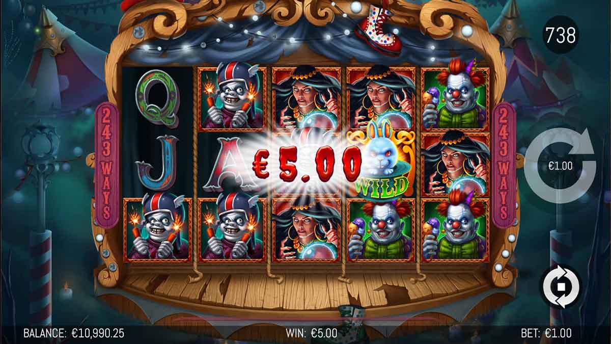 Big Top Terror slot game by Yggdrasil, 5.00 win