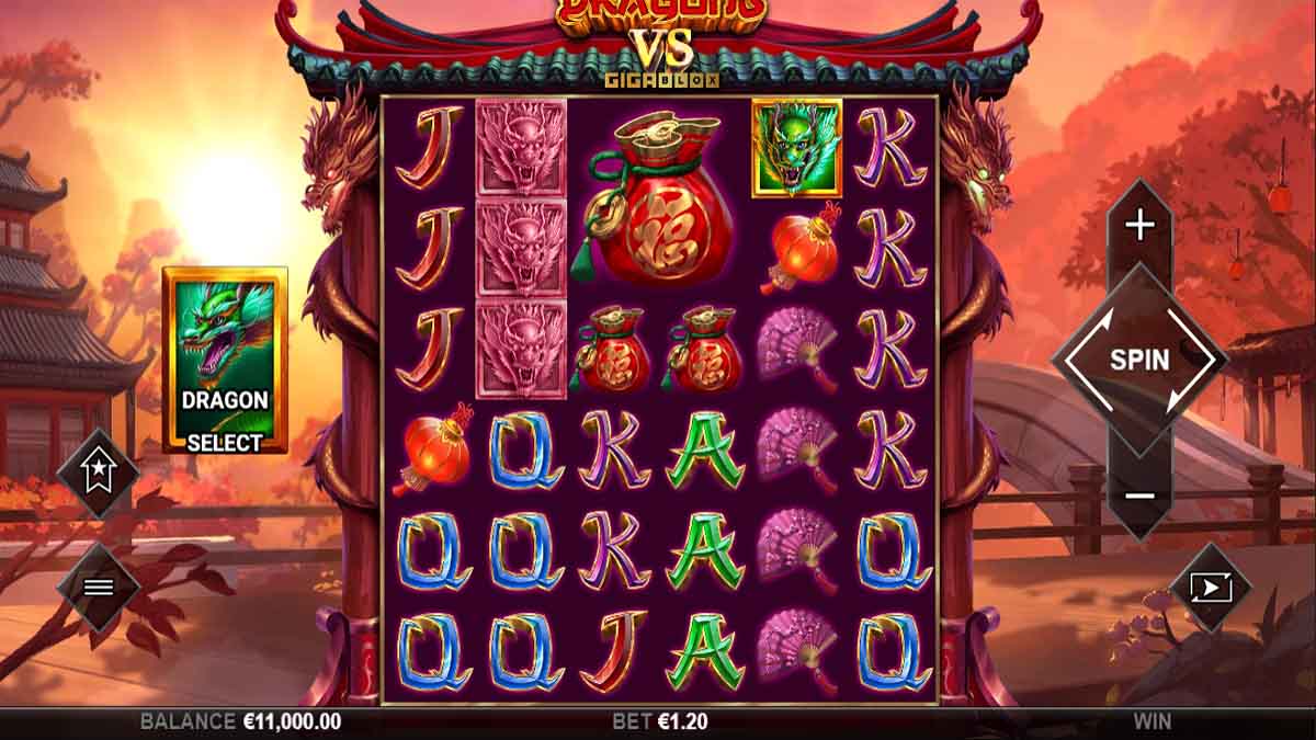 Dragons vs GigaBlox slot game by Hot Rise Games, Base Game view