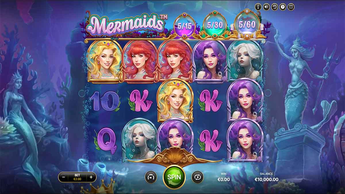 Mermaids slot game by NetEnt, Base Game view