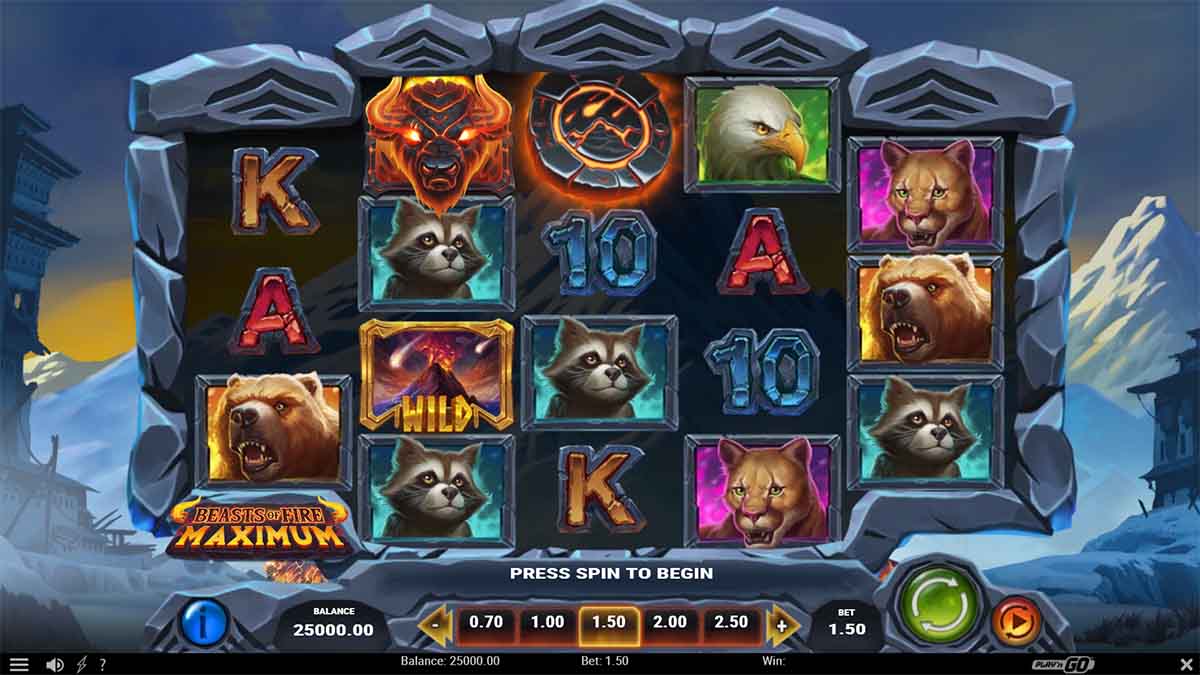 Beasts of Fire Maximum slot game by Playn GO, Base Game view