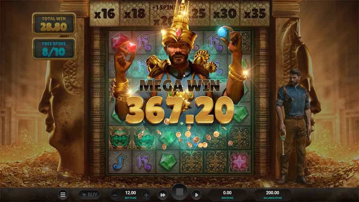 Ancient Tumble slot game by Relax Gaming showing Mega Win of 367.20