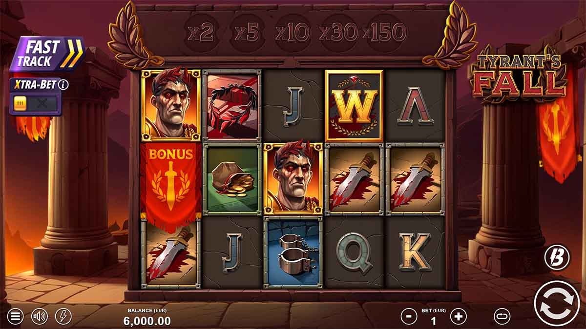 Tyrant's Fall slot game by Slotmill, Base Game view