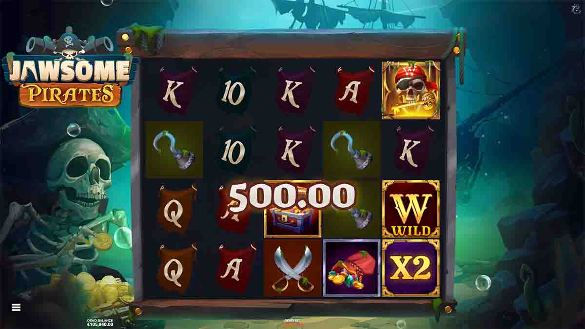 Jawsome Pirates slot game by Bullshark Games, 500 win