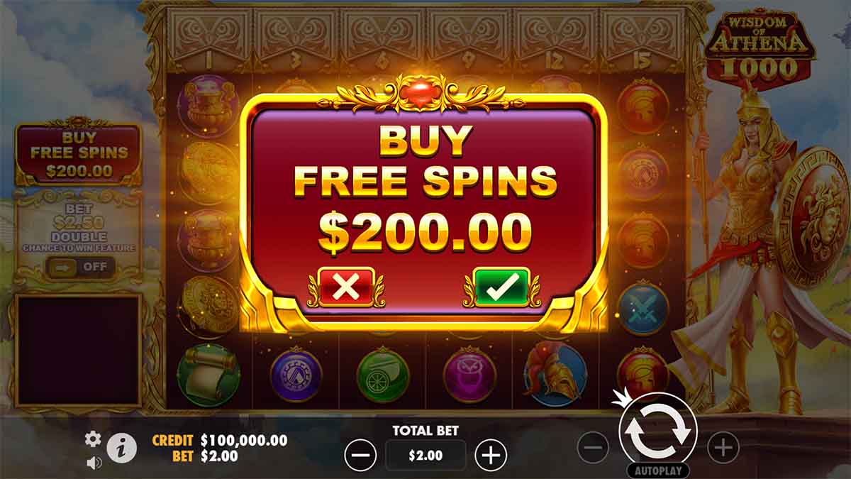 Wisdom of Athena 1000 slot game by Pragmatic Play featuring buy free spins feature