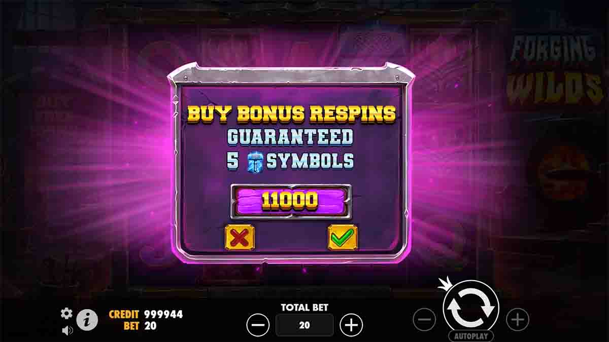 Forging Wilds slot game by Pragmatic Play, Buy bonus respins