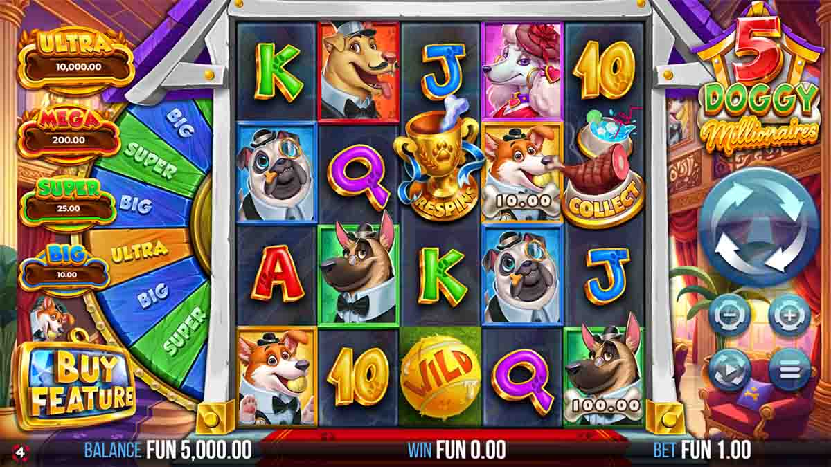 5 Doggy Millionaires Dream Drop slot game by 4ThePlayer, Base Game view