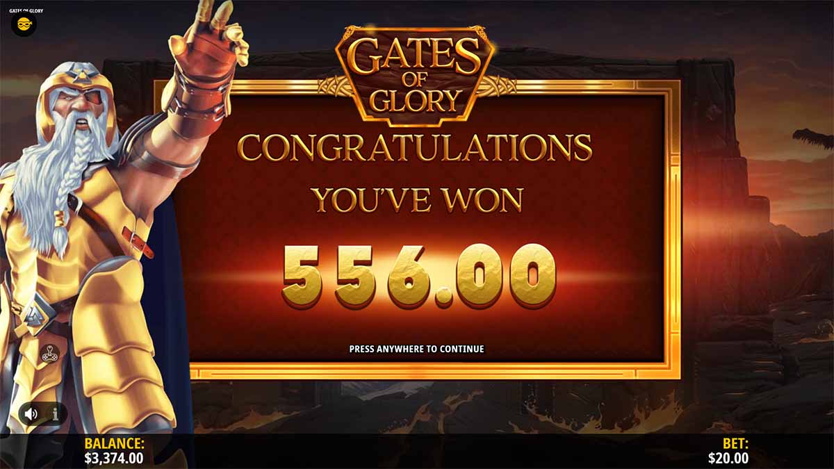 Gates of Glory slot game by iSoftBet showing Total Win of $556