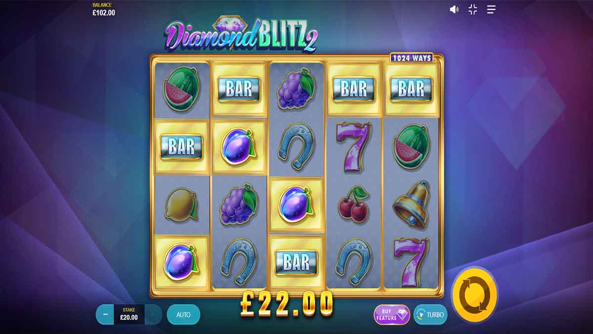 Diamond Blitz 2 slot game by Red Tiger Gaming, 22 win