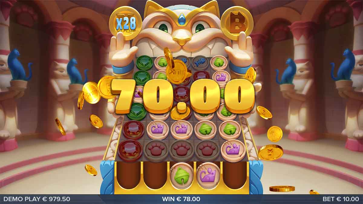 Catemple slot game by ELK Studios, showing Win of 70.00