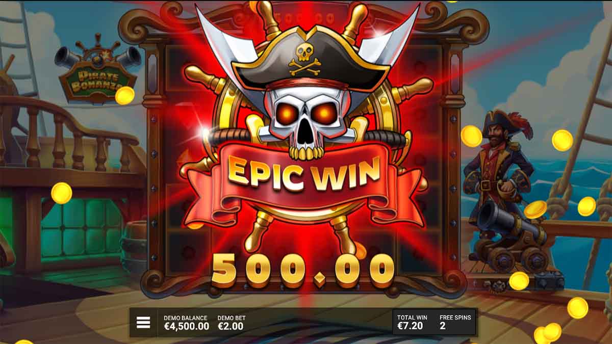 Pirate Bonanza slot game by Backseat Gaming, epic win