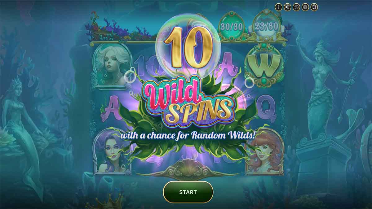 Mermaids slot game by NetEnt showing 10 Wild Spins