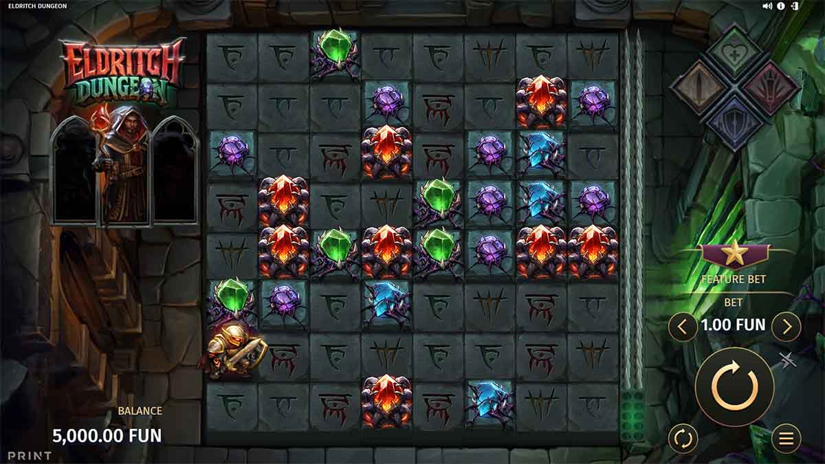 Eldritch Dungeon slot game by Print Studios, Base Game view