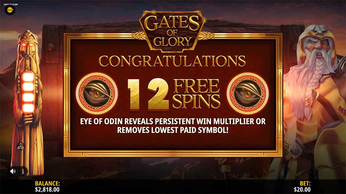 Gates of Glory slot game by iSoftBet showing win of 12 Free Spins