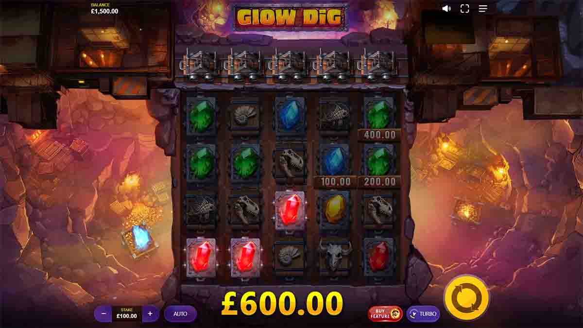 Glow Dig slot game by Max Win Gaming, win 600