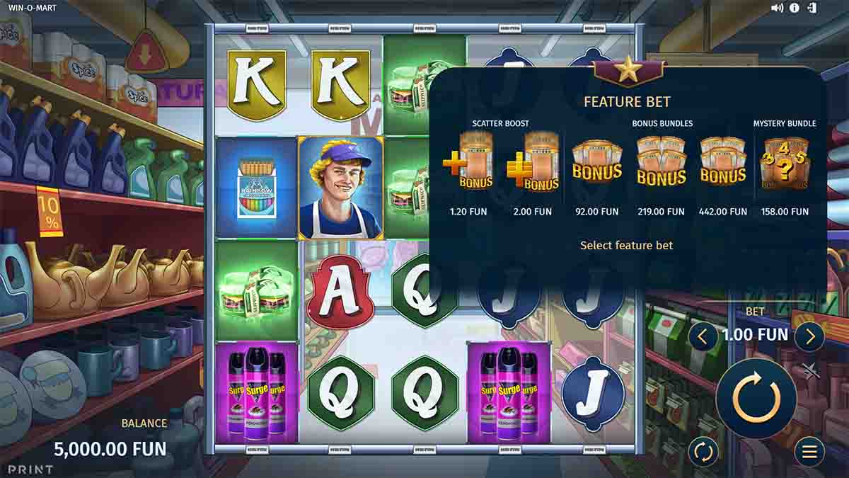 Win-O-Mart slot game by Print Studios, Feature bet