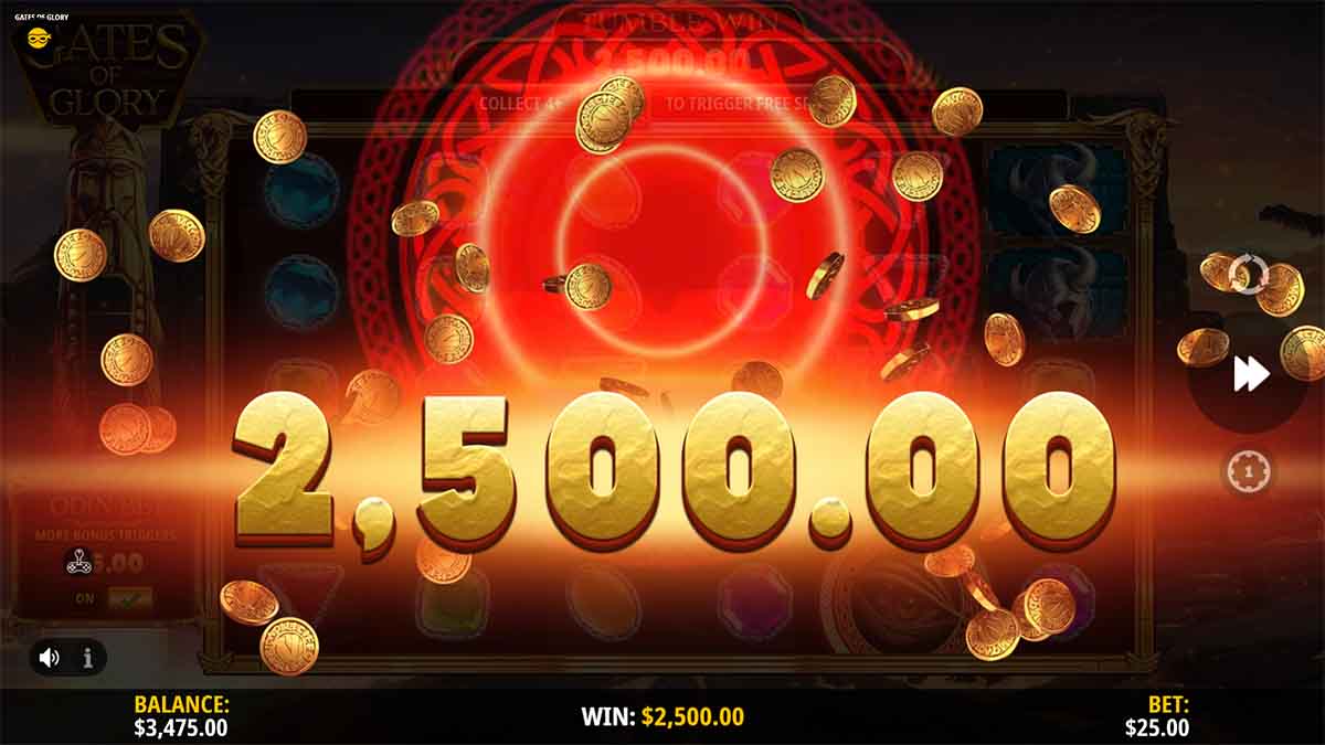 Gates of Glory slot game by iSoftBet showing Win of $2,500