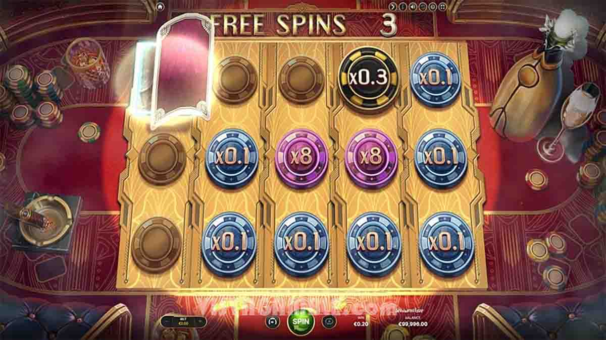 Casino Night slot game by NetEnt, 3 free spins x8 multiplier