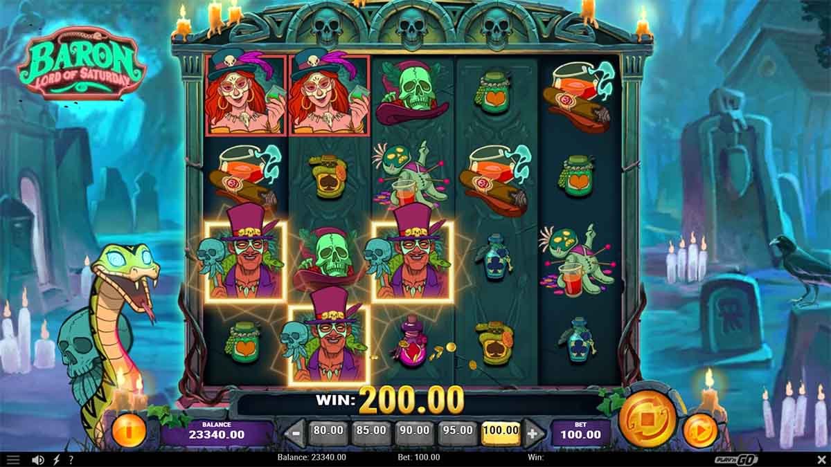 Baron Lord of Saturday slot game by Playn Go showing Win of 200.00