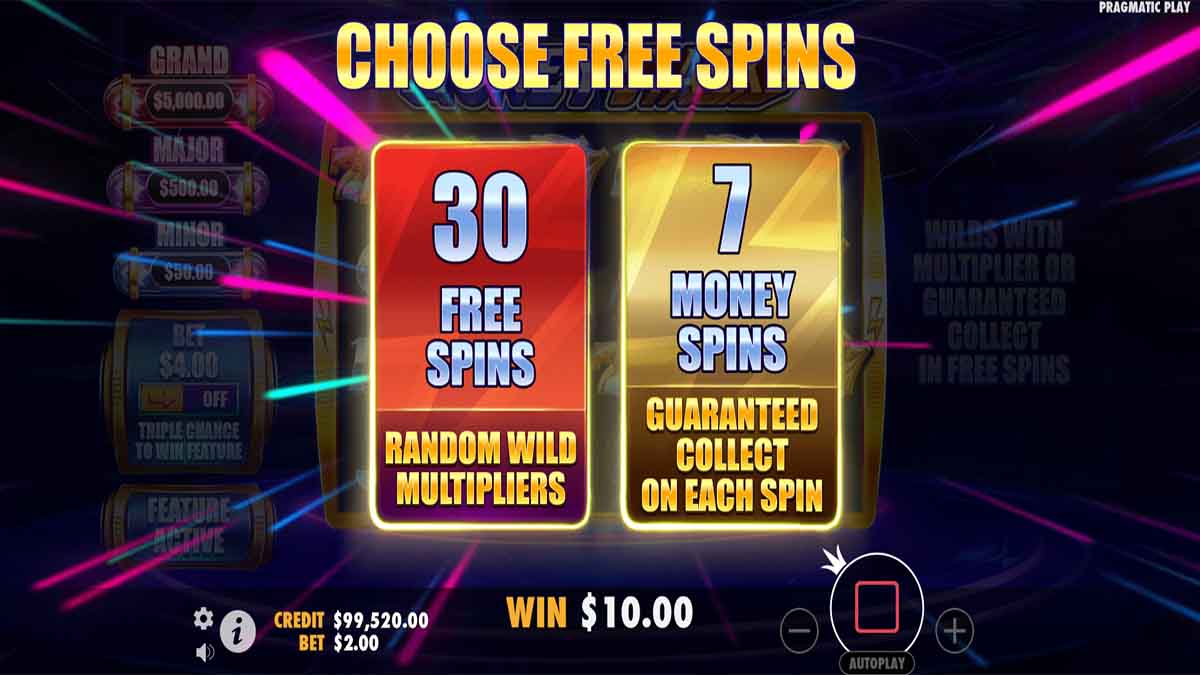 Money Stacks slot game by Pragmatic Play, free spins choice