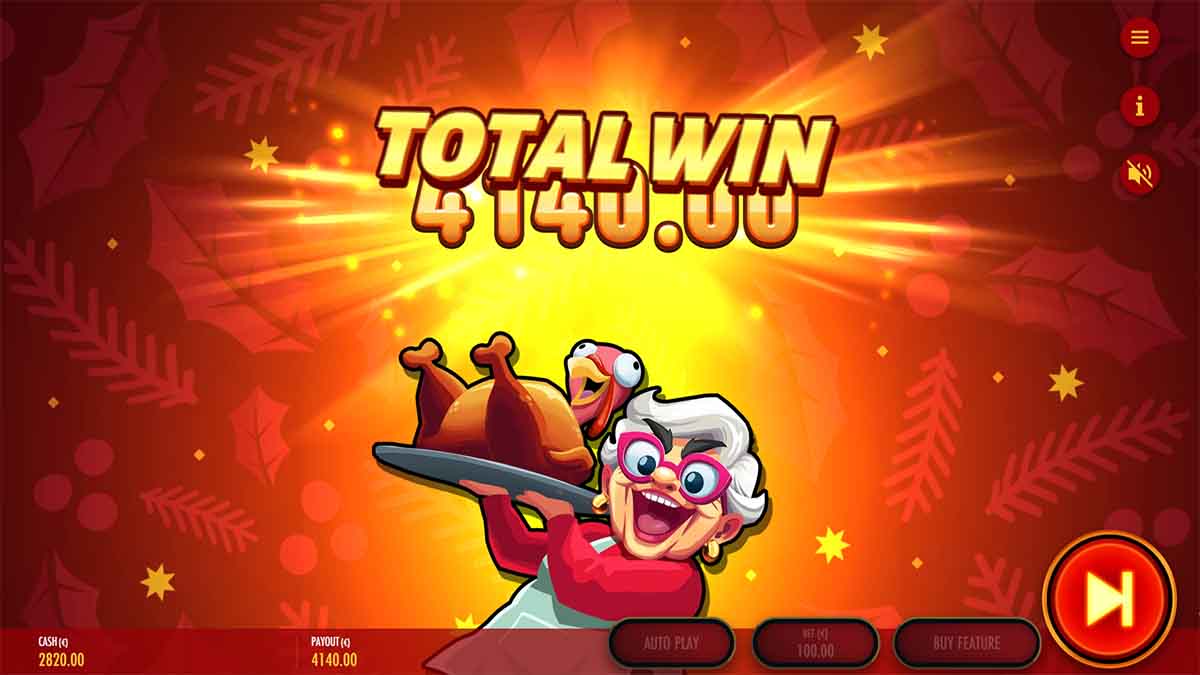 Hot Turkey slot game by Thunderkick, showing Total Win of 4,140