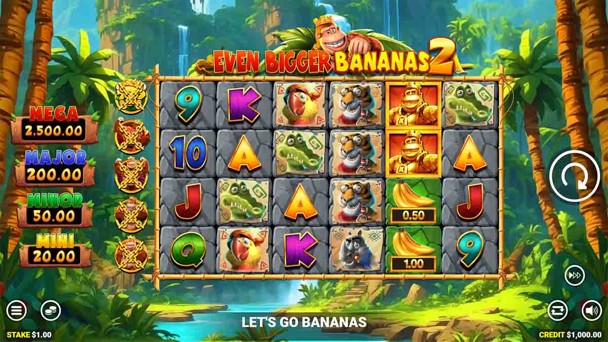 King Kong Cash Even Bigger Bananas 2 slot game by Blueprint Gaming, Base Game view