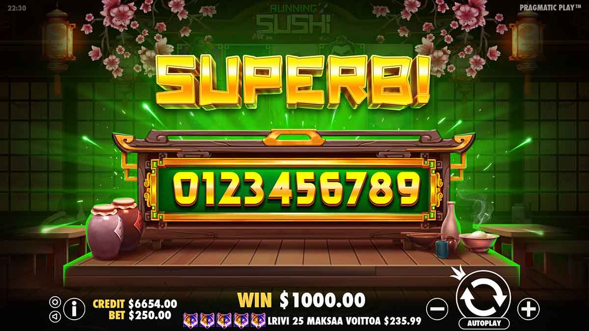 Running Sushi slot game by Pragmatic Play, Superb win