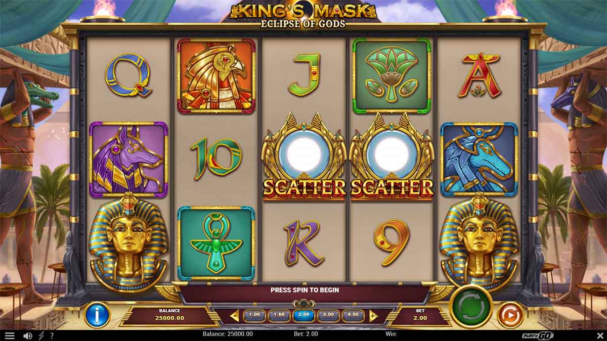 King's Mask Eclipse of Gods slot game by Play'n GO,  Base Game view