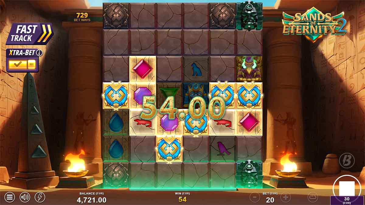 Sands of Eternity 2 slot game by Slotmill, showing Win of 54.00