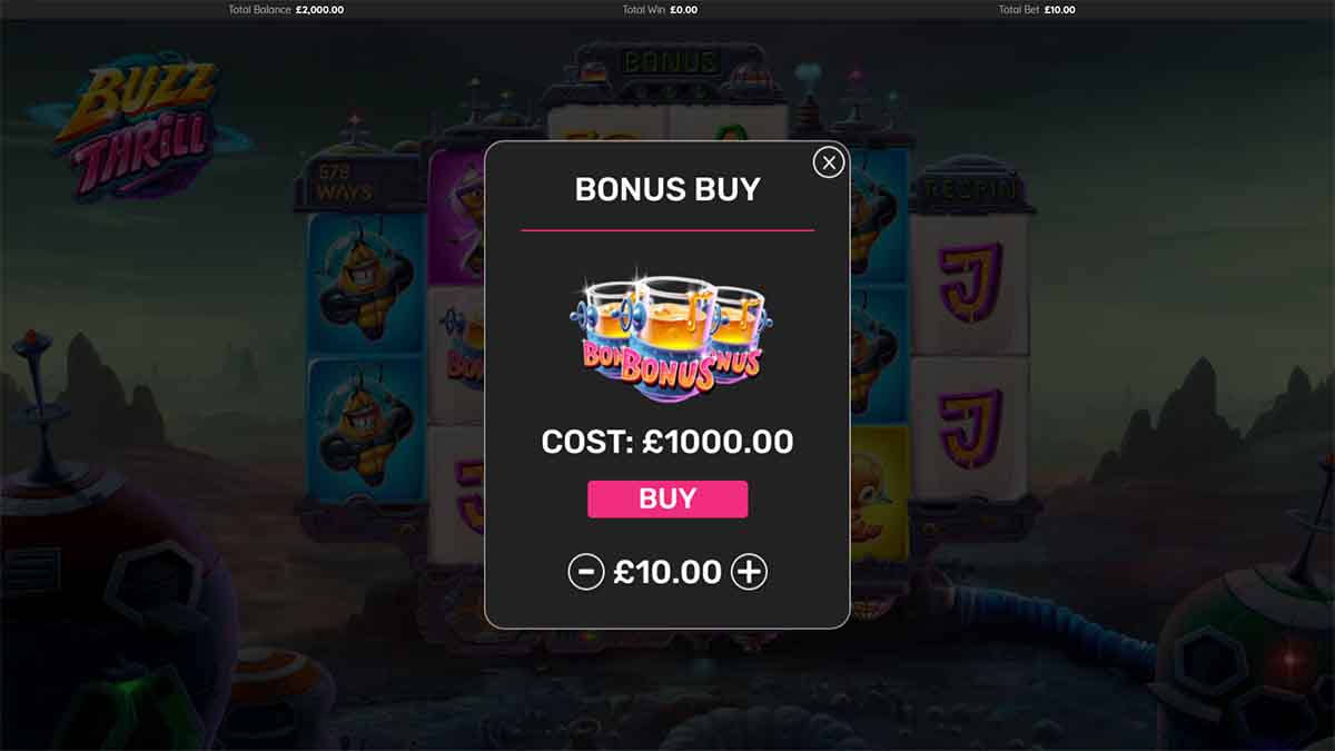 Buzz Thrill slot game by DreamSpin, featuring Bonus Buy