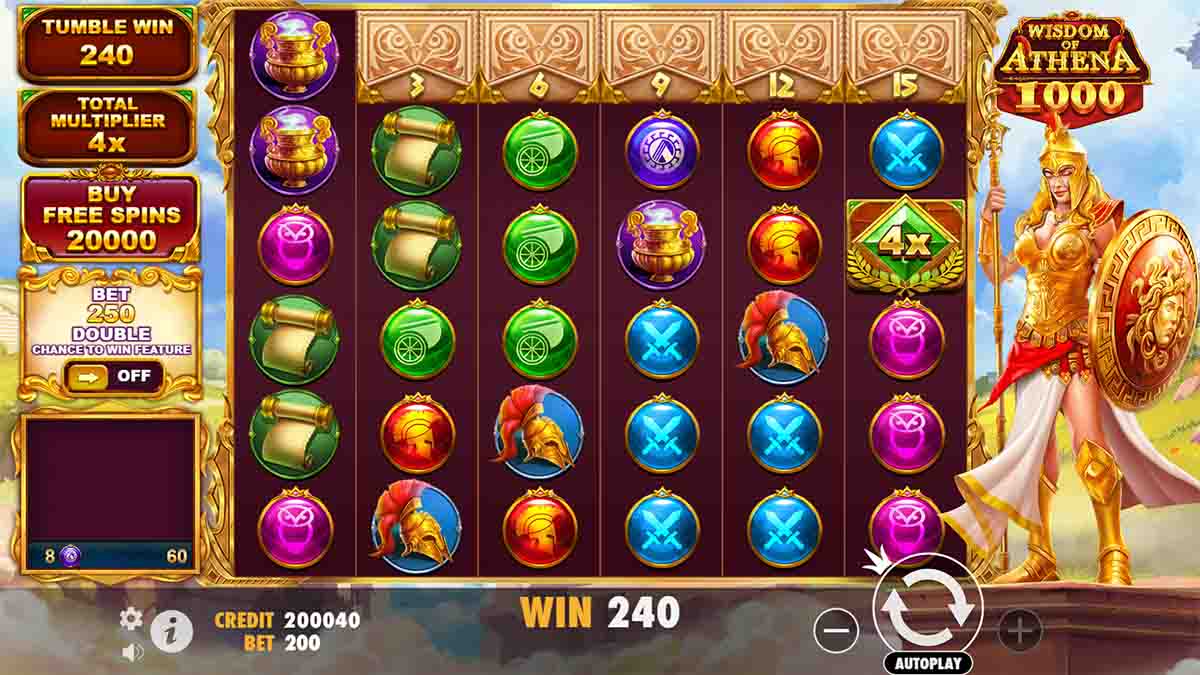 Wisdom of Athena 1000 slot game by Pragmatic Play showing win of 240