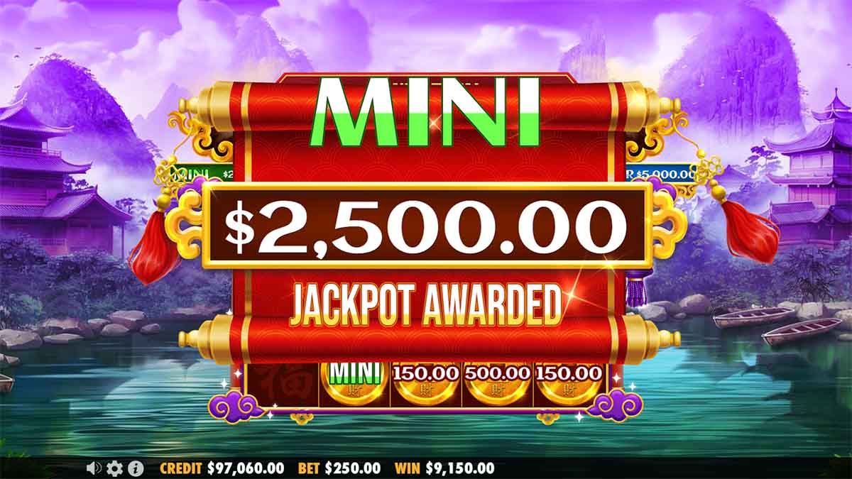 Chests of Cai Shen slot game by Pragmatic Play showing Mini Jackpot of $2,500