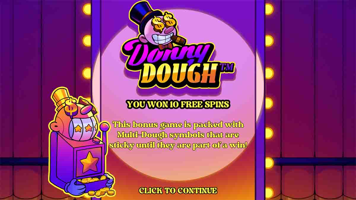 Donny Dough slot game by Hacksaw Gaming, 10 Free spins