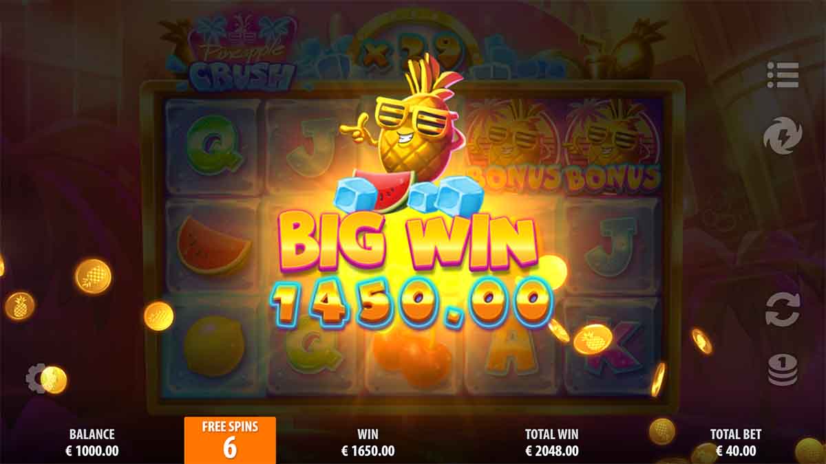 Pineapple Crush slot game by Quickspin, €1450 Big win