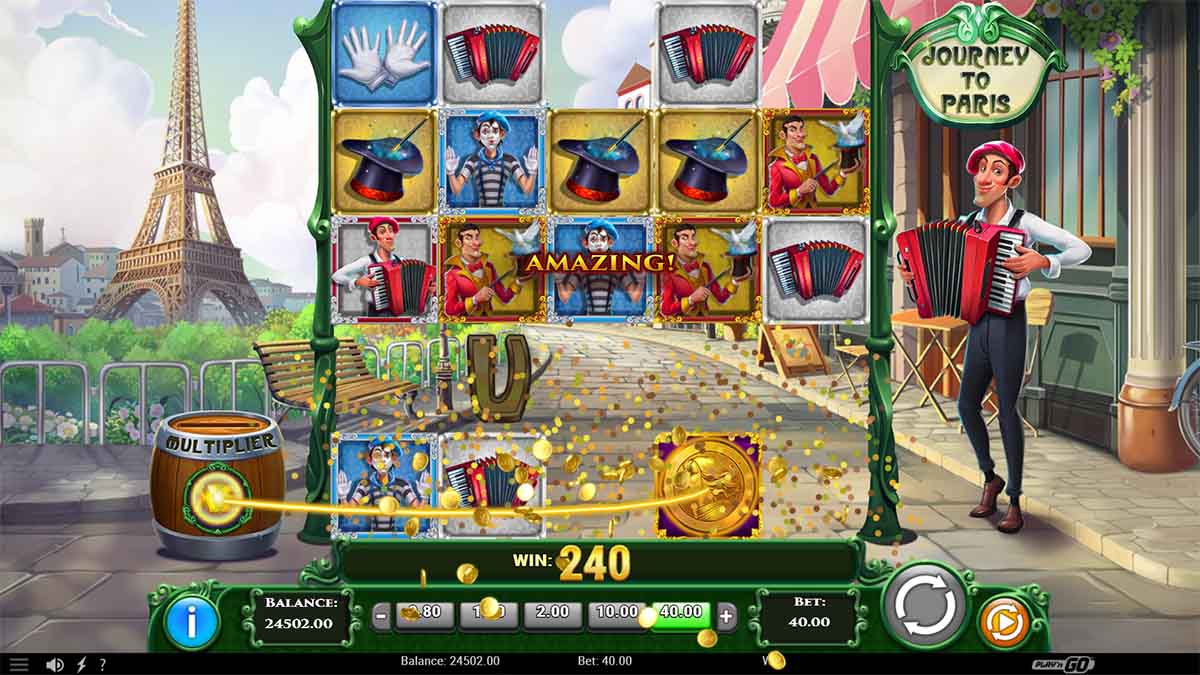 Journey to Paris slot game by Play'n  GO, showing Win of 240.00