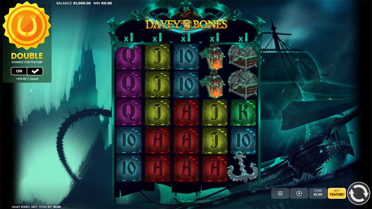 Davey Bones slot game by Octoplay, Base Game view