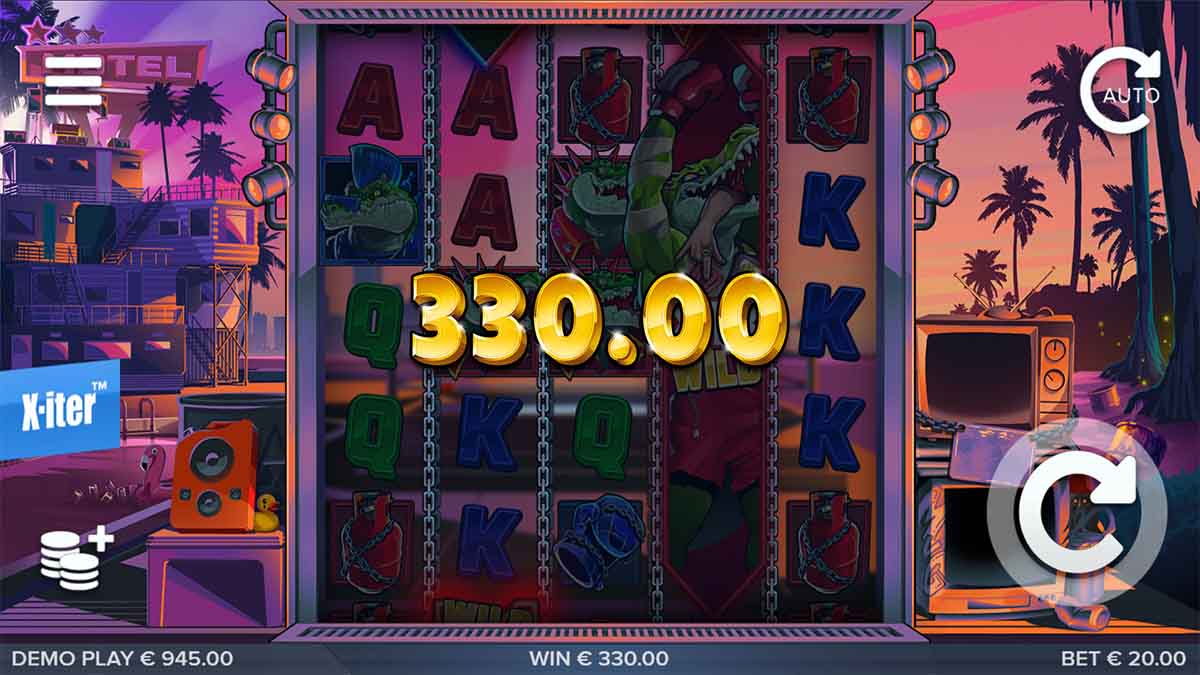 Man vs Gator slot game by ELK Studios, showing Win of 330.00